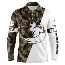 Load image into Gallery viewer, Mens white golf polo custom name camo golf shirts best mens golf wear golfer gift ideas NQS3431