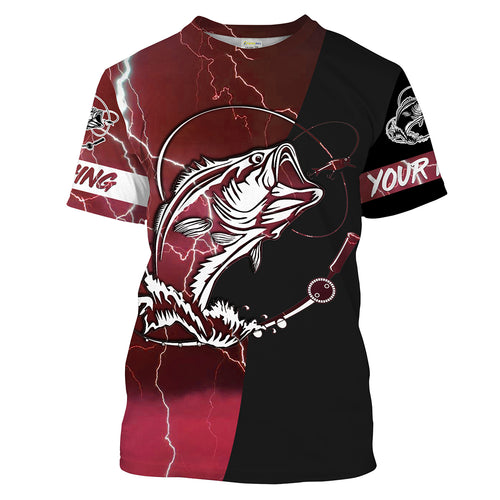 Largemouth Bass Fishing tattoo red camo black Custom name UPF30+ performance fishing shirts fishing gift for men, women NQS2065