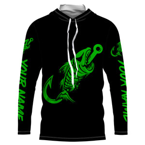 Customized green black Fish hook skull reaper sun protection performance long sleeve fishing jerseys NQS3566