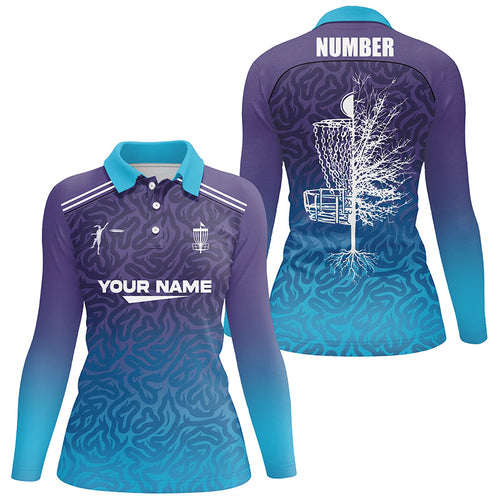 Blue purple gradient abstract Swirl pattern Womens disc golf polo shirt custom disc golf shirt NQS6810