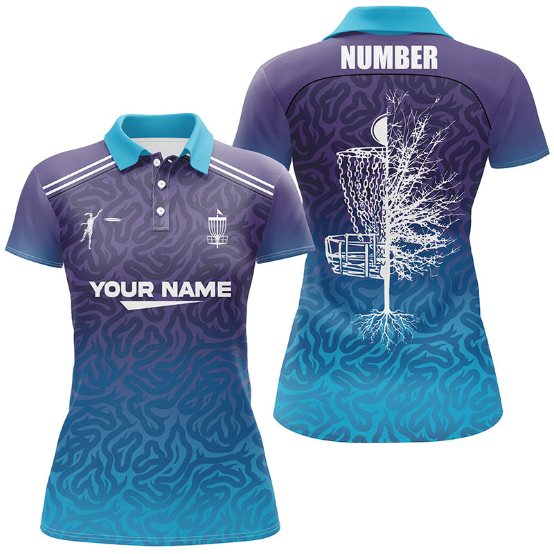 Blue purple gradient abstract Swirl pattern Womens disc golf polo shirt custom disc golf shirt NQS6810