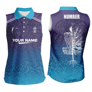 Blue purple gradient abstract Swirl pattern Women sleeveless polo shirt custom frisbee golf shirt NQS6810