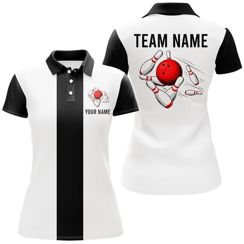 Personalized White and Black Retro Bowling Polo shirt For women custom vintage bowling team jerseys NQS7001