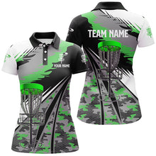 Load image into Gallery viewer, Women disc golf polo shirts custom green camo disc golf basket team disc golf outfit NQS7003