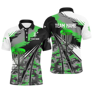 Mens disc golf polo shirts custom green camo disc golf basket disc golf outfit, team disc golf apparel NQS7003