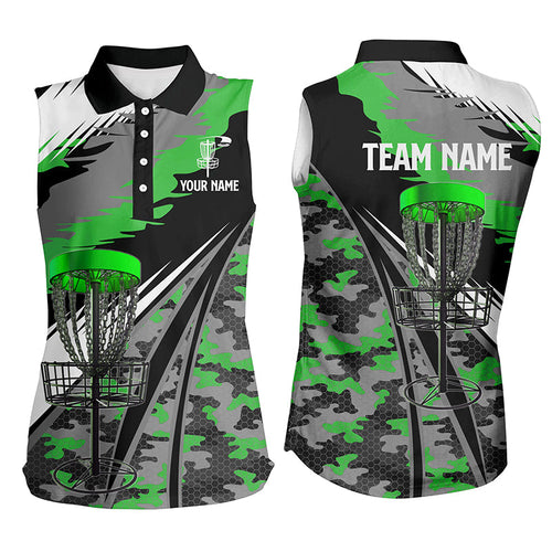 Women disc golf sleeveless polo shirts custom green camo disc golf basket team disc golf outfit NQS7003