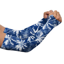 Load image into Gallery viewer, Golf Arm Sleeves Long Fingerless Gloves with tropical background blue watercolor palms pattern NQS3711