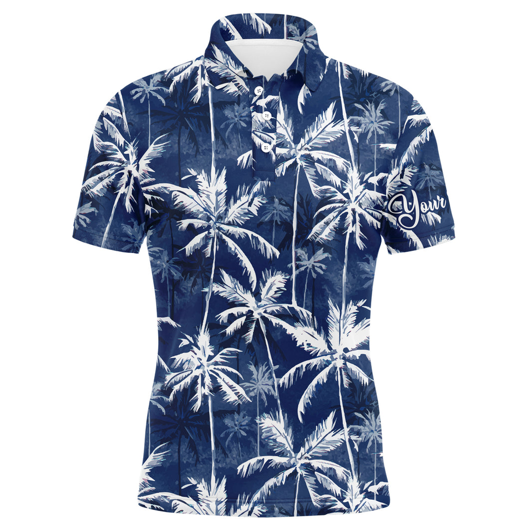 Men golf polo upf shirts with tropical background blue watercolor palms custom team golf polo shirts NQS3711