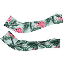 Load image into Gallery viewer, Golf Arm Sleeves long fingerless gloves  with Pink flamingos tropical palm leaves NQS3712