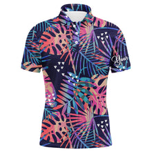 Load image into Gallery viewer, Men golf polo upf shirts with colorful tropical plants and palm leaves  custom team golf polo shirts NQS3713