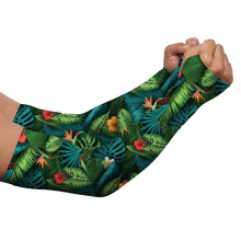 Load image into Gallery viewer, Golf Arm Sleeves long fingerless gloves with tropical summer leaves background NQS3714