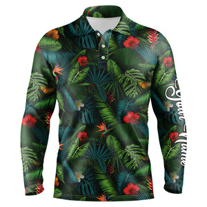 Men golf polo upf shirts with tropical summer leaves background custom team golf polo shirts NQS3714