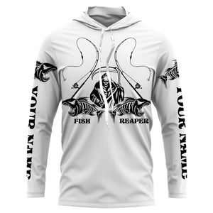 Personalized Fish reaper Fishing jerseys, fish skull Long Sleeve Fishing tournament shirts | White NQS3718