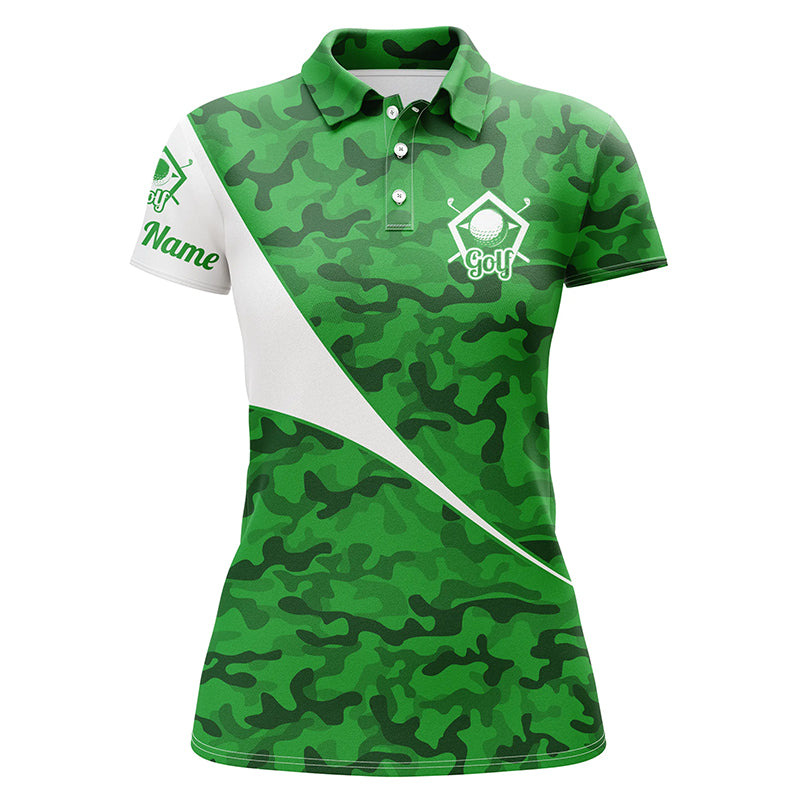 Personalized green camo golf shirt custom name women golf polo shirts, gifts for golf lovers NQS4089