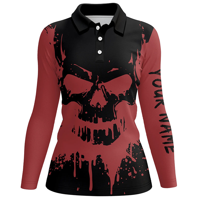 Black and red skull golf shirts custom Womens golf polo shirt, gifts for golf lovers NQS6543
