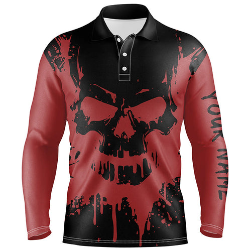 Black and red skull golf shirts custom Mens golf polo shirt, gifts for golf lovers NQS6543