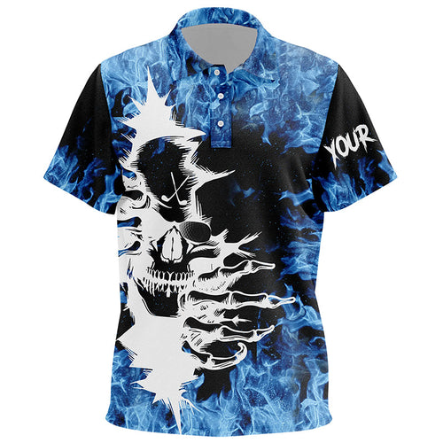 Black Kid golf polo shirts custom blue fire skull golf shirts, personalized golf gifts NQS6544