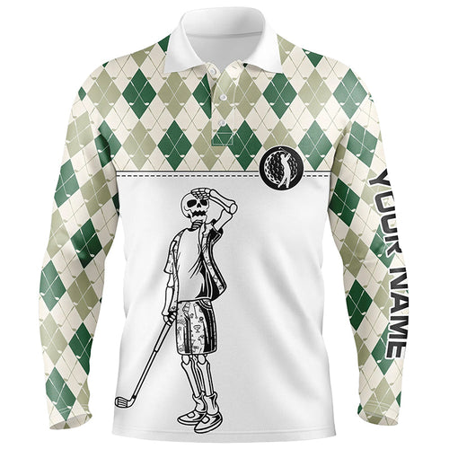 Green argyle pattern Mens golf polo shirt custom golf skull polos shirt for men, golfing gifts NQS6546