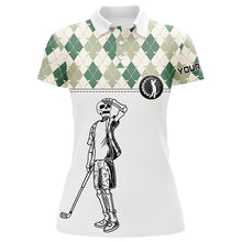 Load image into Gallery viewer, Green argyle pattern Womens golf polo shirt custom golf skull polos shirt for ladies, golfing gifts NQS6546