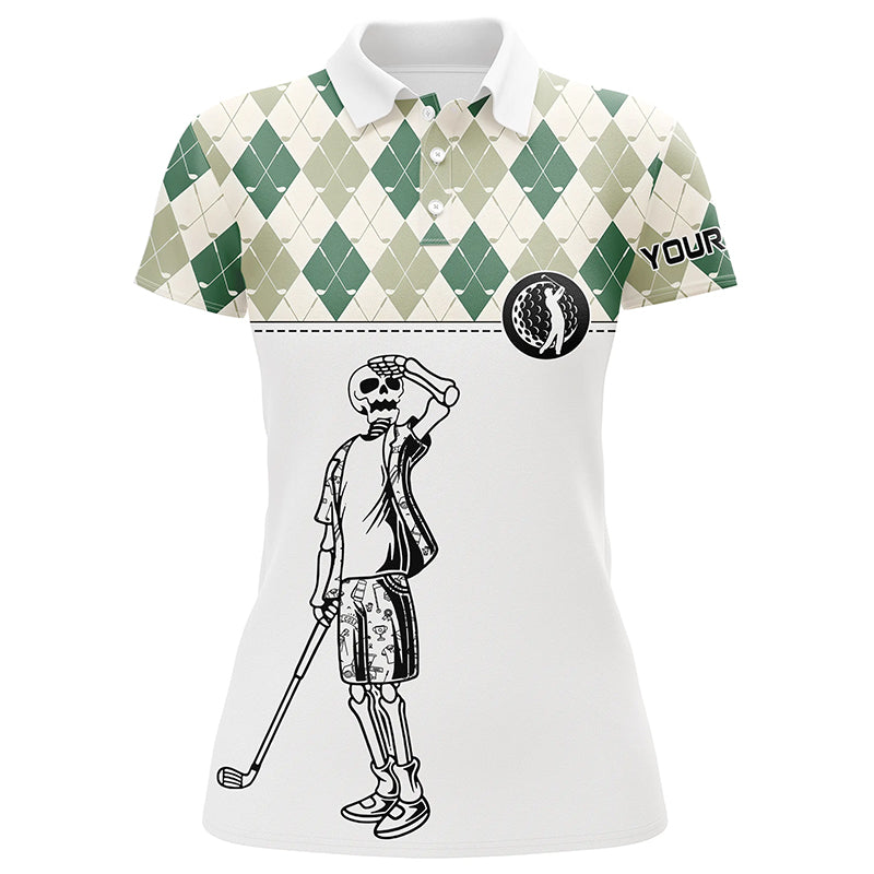 Green argyle pattern Womens golf polo shirt custom golf skull polos shirt for ladies, golfing gifts NQS6546