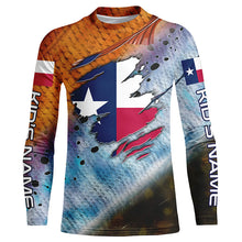 Load image into Gallery viewer, Texas slam redfish trout flounder scales Texas flag Custom patriotic fishing long sleeve shirts NQS6813