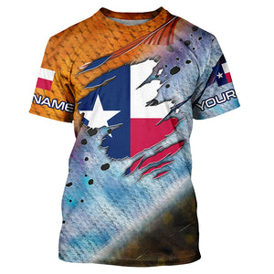 Texas slam redfish trout flounder scales Texas flag Custom patriotic fishing long sleeve shirts NQS6813
