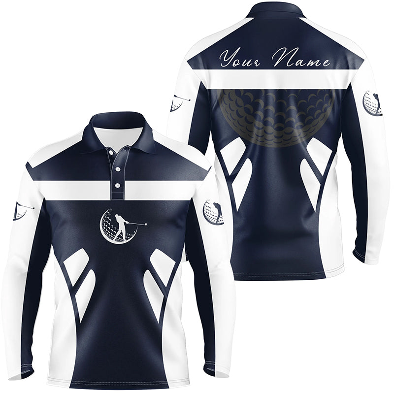 Blue navy and white Mens golf polo shirts custom name cool golf gifts for mens NQS7253