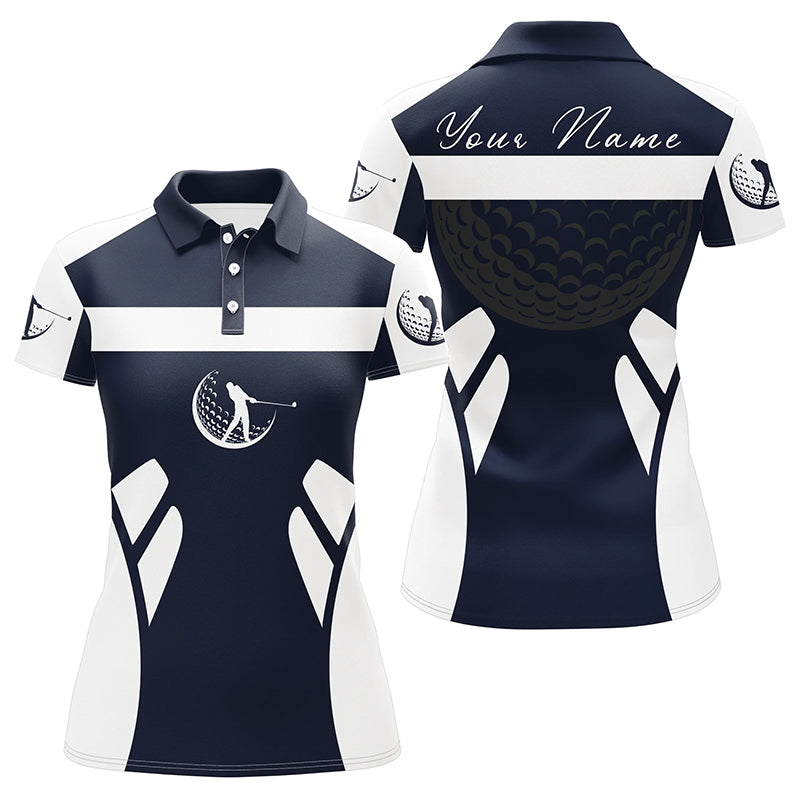 Blue navy and white Womens golf polo shirt custom name cool golf gifts for ladies NQS7253