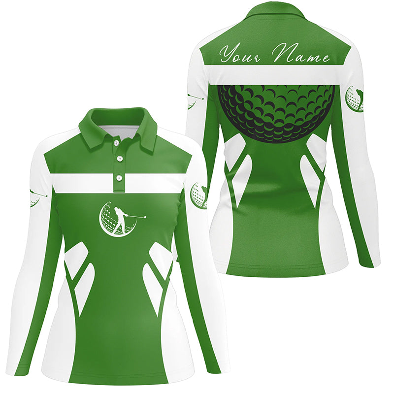 Green and white Womens golf polo shirt custom name cool golf gifts for ladies NQS7254