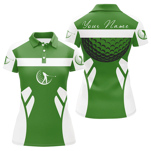 Green and white Womens golf polo shirt custom name cool golf gifts for ladies NQS7254