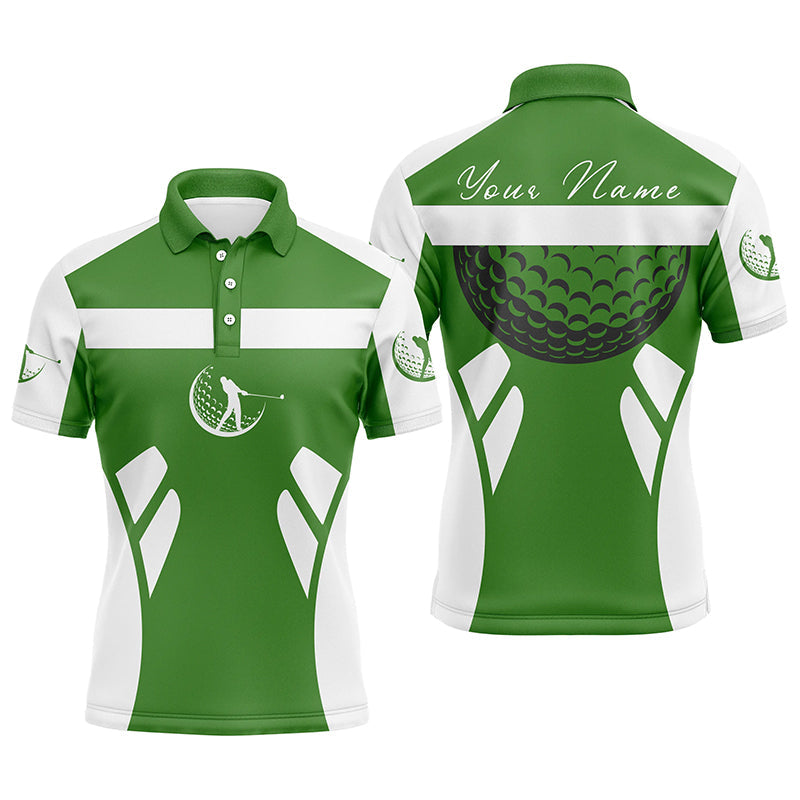 Green and white Mens golf polo shirts custom name cool golf gifts for mens NQS7254