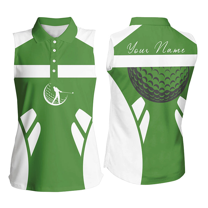 Green and white Women sleeveless golf polo shirt custom name cool golf gifts for ladies NQS7254