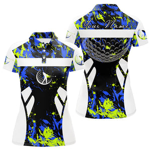 Green blue camo and white Womens golf polo shirt custom name cool golf gifts for ladies NQS7255