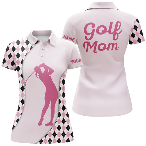 Womens golf polos shirts custom golf mom pink argyle pattern golf gifts for mom, mother's day gifts NQS5176