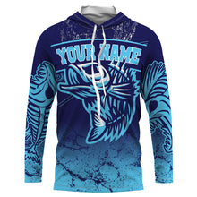 Load image into Gallery viewer, Fish reaper skull fishing tattoo jerseys, Fish skeleton Long Sleeve Fishing tournament shirts | Blue NQS3720