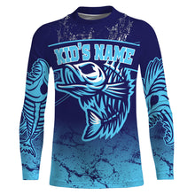 Load image into Gallery viewer, Fish reaper skull fishing tattoo jerseys, Fish skeleton Long Sleeve Fishing tournament shirts | Blue NQS3720