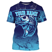 Load image into Gallery viewer, Fish reaper skull fishing tattoo jerseys, Fish skeleton Long Sleeve Fishing tournament shirts | Blue NQS3720