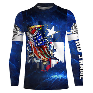 Texas Flag TX Bass Fishing US blue galaxy shirts for men custom Performance Long Sleeve UV protection NQSD100