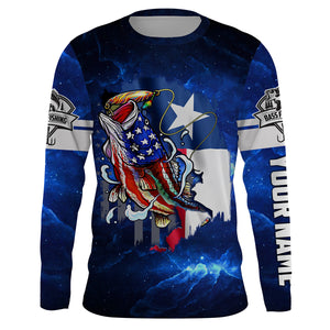Texas Flag TX Bass Fishing US blue galaxy shirts for men custom Performance Long Sleeve UV protection NQSD100