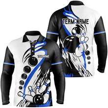Load image into Gallery viewer, Black and white retro bowling league jerseys custom Men Bowling Polo Shirt, gifts for bowlers | Blue NQS7154