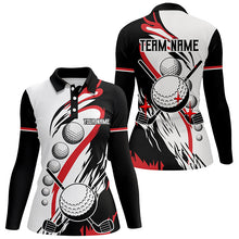 Load image into Gallery viewer, Black and white retro Womens golf polo shirts custom cool golf shirts, golfing gifts | Red NQS7156