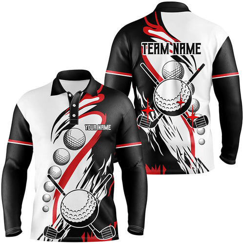 Black and white retro Mens golf polo shirt custom cool golf shirts, golfing gifts | Red NQS7156