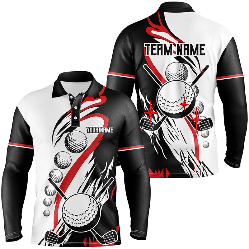 Black and white retro Mens golf polo shirt custom cool golf shirts, golfing gifts | Red NQS7156