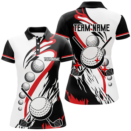 Black and white retro Womens golf polo shirts custom cool golf shirts, golfing gifts | Red NQS7156