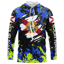 Load image into Gallery viewer, Blue green camo Florida flag patriot shirt Custom sun protection fishing long sleeve shirts NQS7263