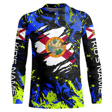 Load image into Gallery viewer, Blue green camo Florida flag patriot shirt Custom sun protection fishing long sleeve shirts NQS7263