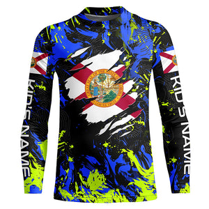 Blue green camo Florida flag patriot shirt Custom sun protection fishing long sleeve shirts NQS7263