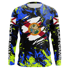 Load image into Gallery viewer, Blue green camo Florida flag patriot shirt Custom sun protection fishing long sleeve shirts NQS7263