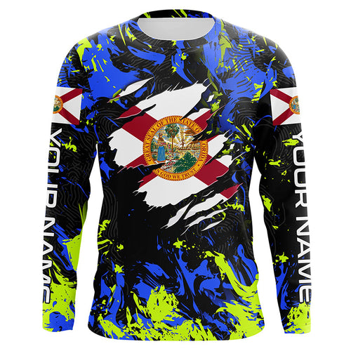 Blue green camo Florida flag patriot shirt Custom sun protection fishing long sleeve shirts NQS7263