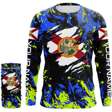 Load image into Gallery viewer, Blue green camo Florida flag patriot shirt Custom sun protection fishing long sleeve shirts NQS7263